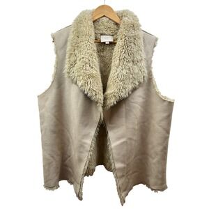 LOFT Plus Faux Shearling Vest Womens‎ 18 Beige Open Front Cozy Winter Essential